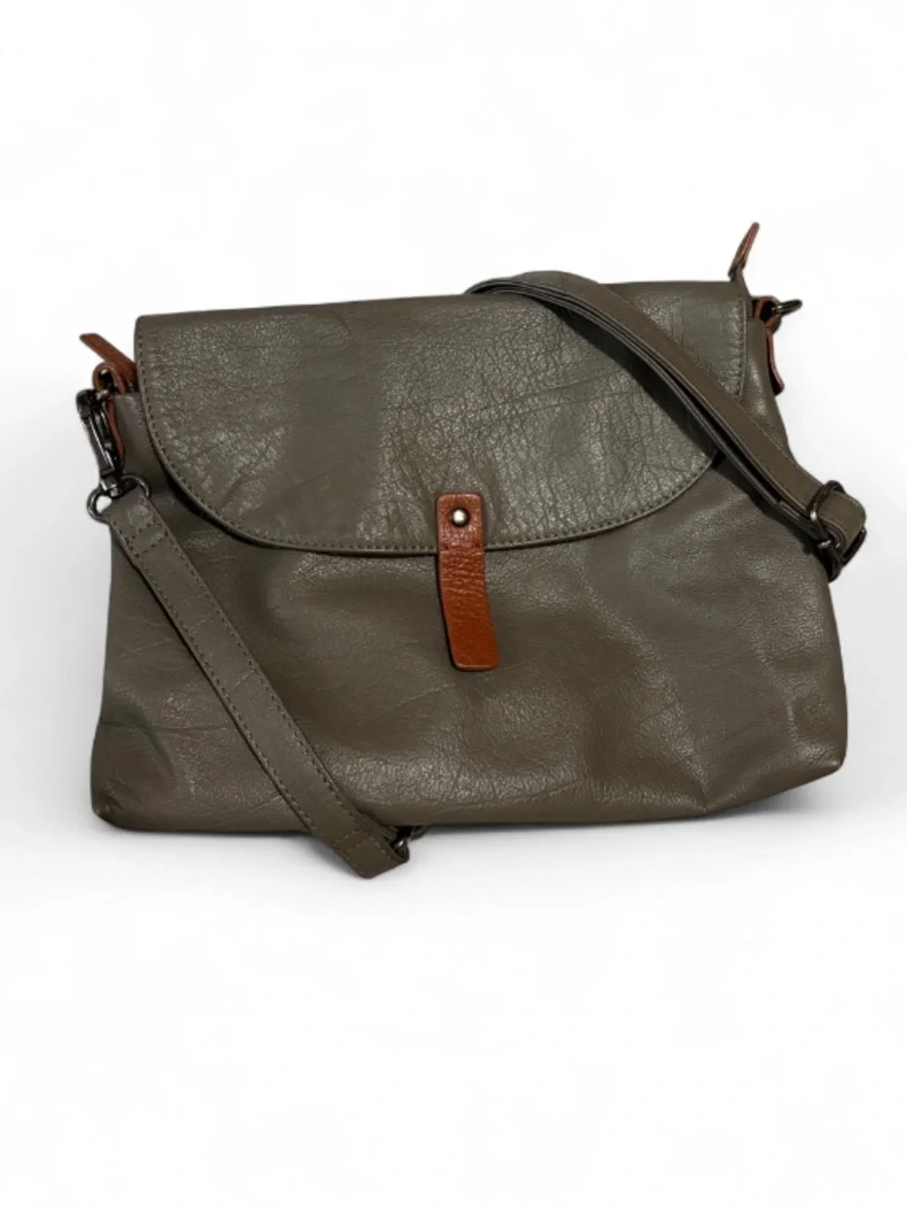 ELK The Label Leather Convertible Crossbody Bag in Grey with Tan Accent